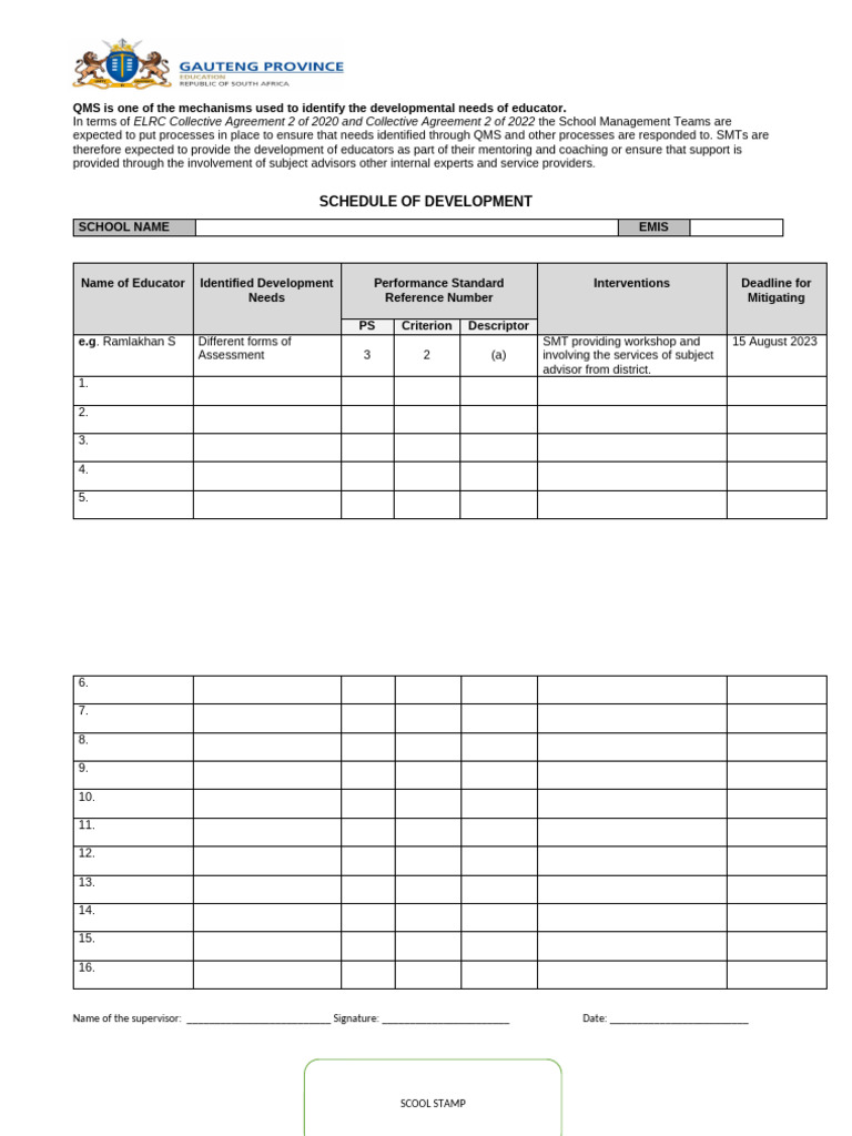 Schedule of Development (003) Qms for Supervisors | PDF