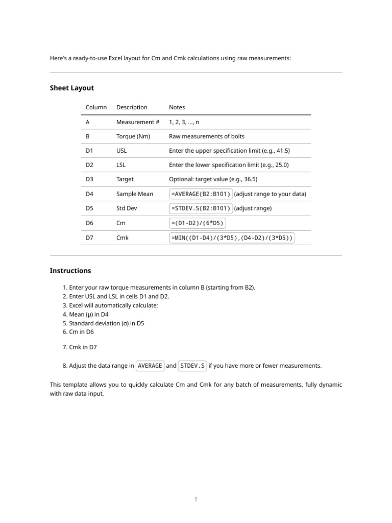 Cm Cmk Calculator | PDF