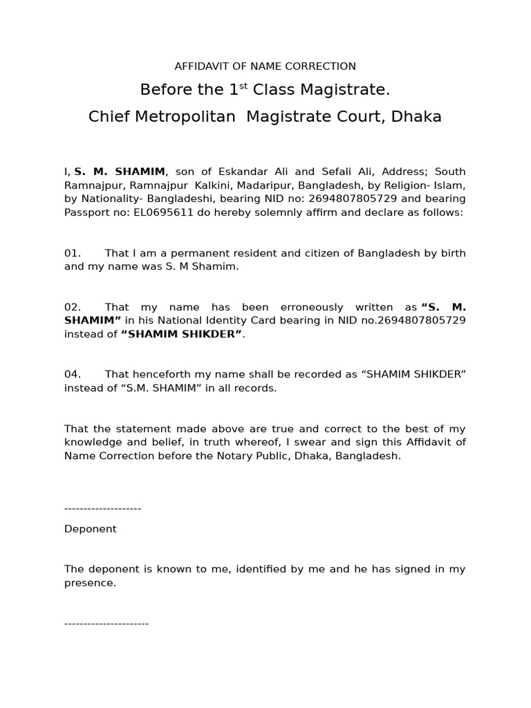 Affidavit of Name Correction | PDF