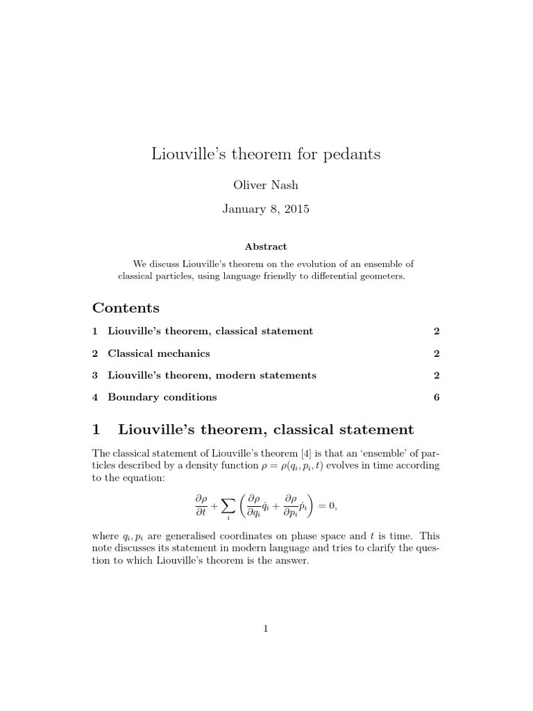 Liouville’s Theorem for Pedants | PDF | Hamiltonian Mechanics ...