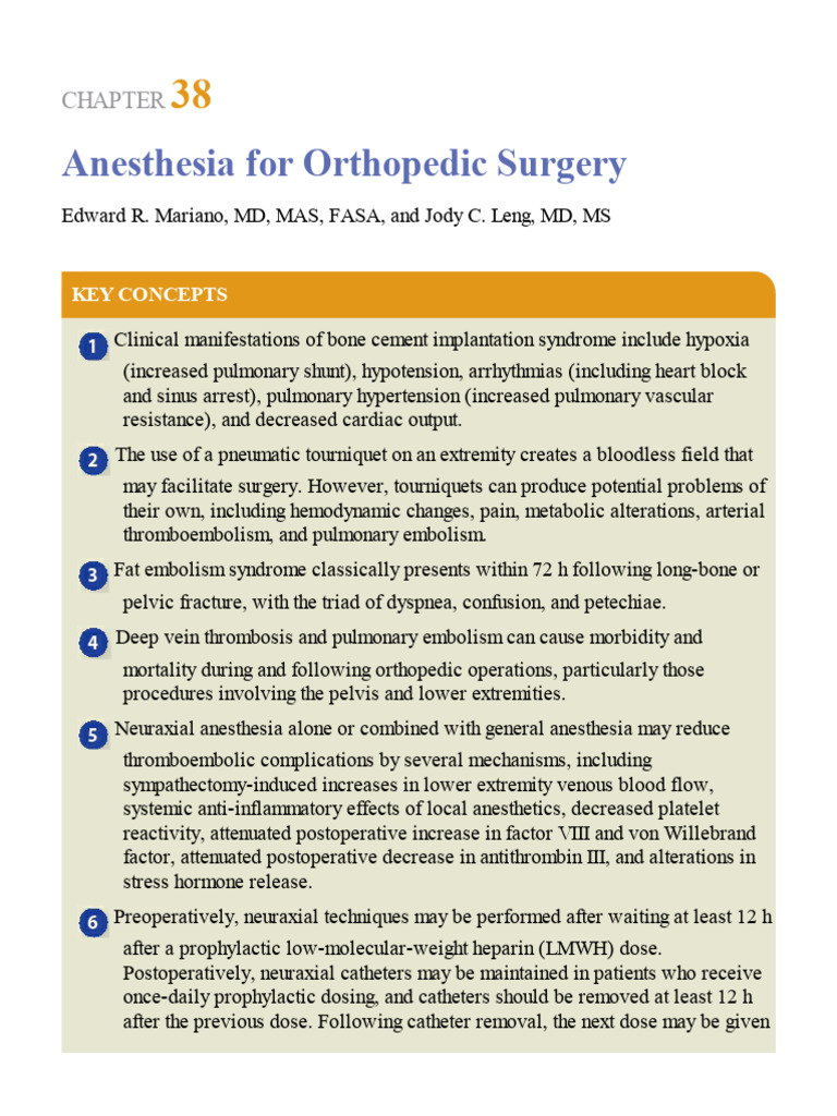 38. Anesthesia for Orthopedic Surgery | PDF | Anesthesia | Thrombosis