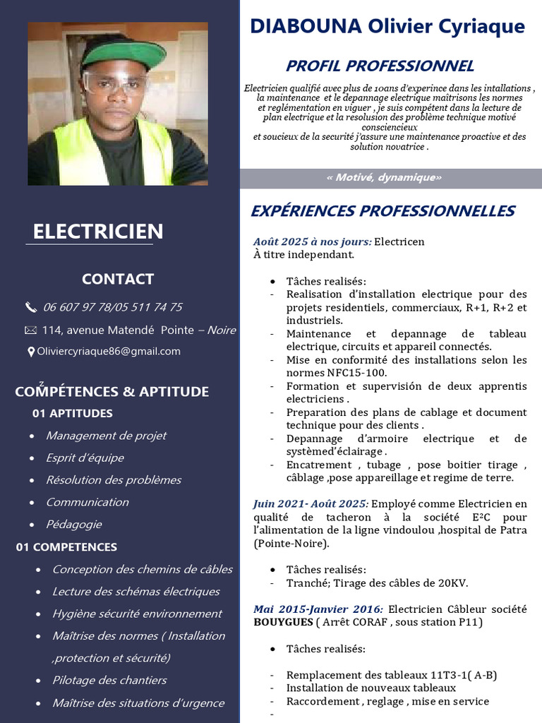 CV Pro Olivier Cyriaque | PDF | Électricité | Électrotechnique