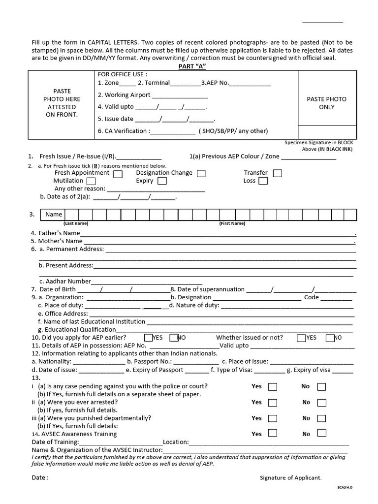 Aep New Form as Per Pass Section | PDF
