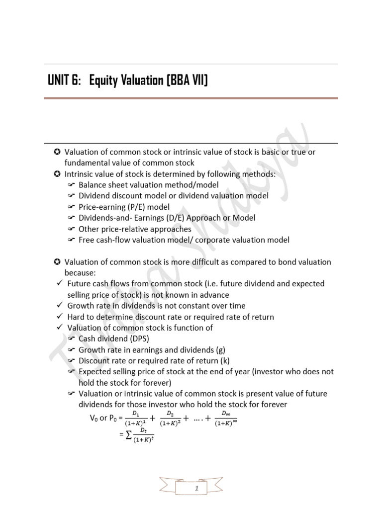 Unit-6 Equity Valuation | PDF | Valuation (Finance) | Stocks