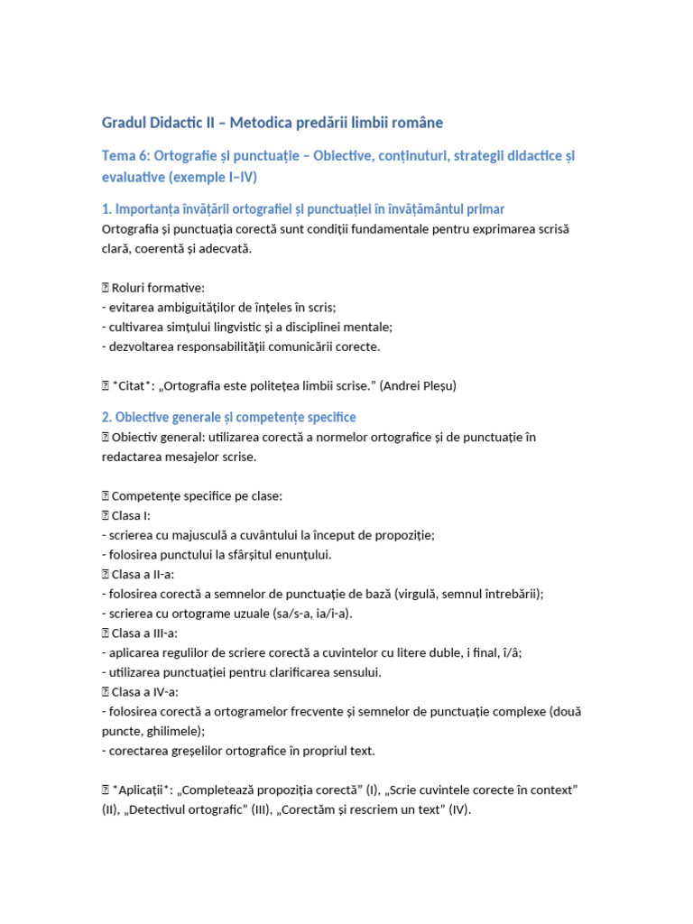 Tema6 Ortografie Punctuatie I-IV Detaliat Grad II | PDF