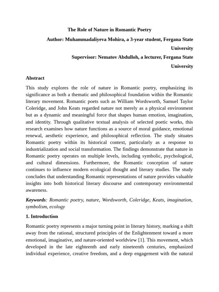 Mohira_The Role of Nature in Romantic Poetry | PDF | Romanticism ...