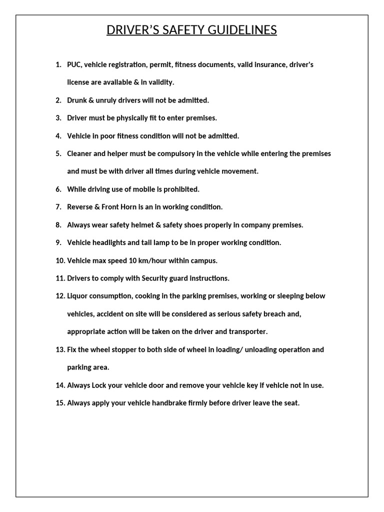 Driver's Safety Guidelines | PDF