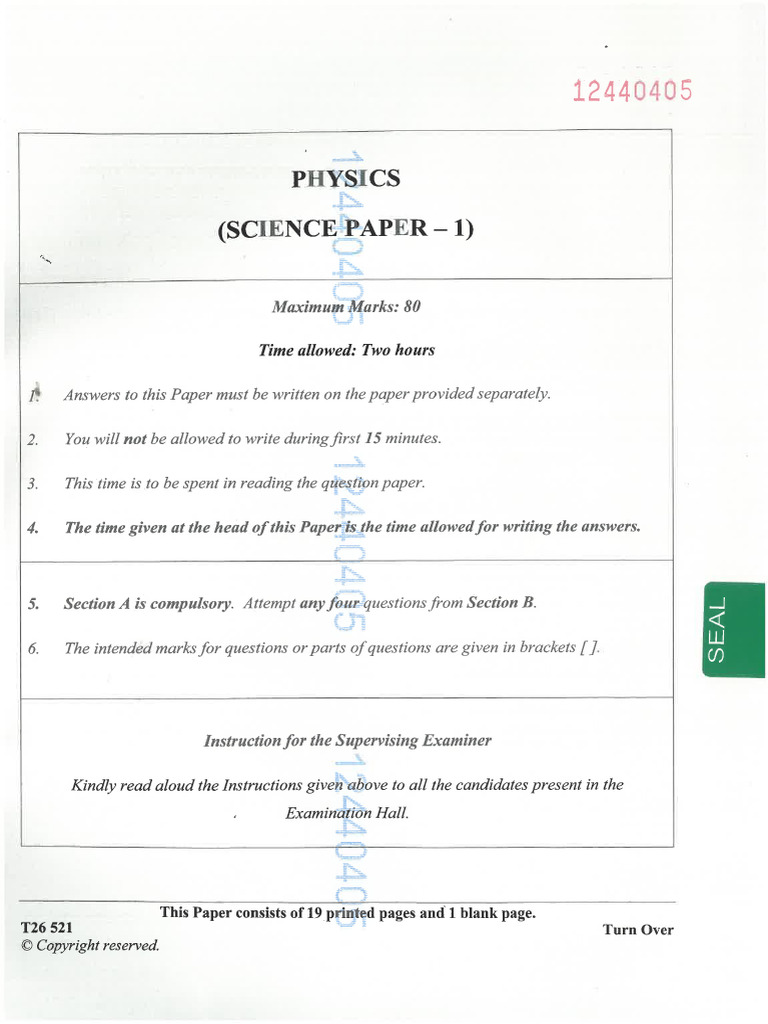 6. ICSE PHY QP | PDF