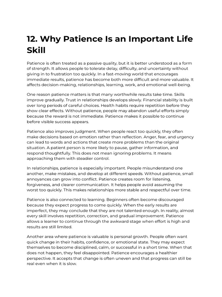 Why Patience is an Important Life Skill | PDF | Patience | Learning