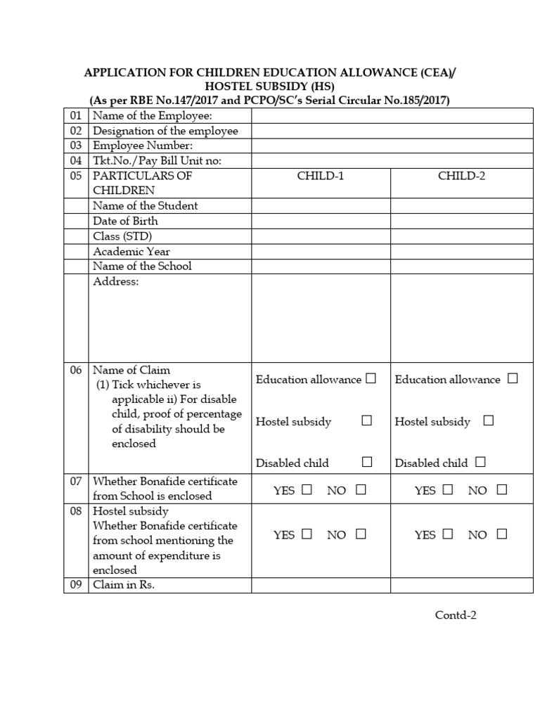 Children Education Allowance Form. | PDF