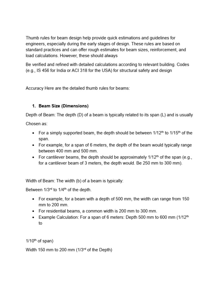 Thumb Rules For Beam in Detail | PDF | Beam (Structure) | Mechanical ...