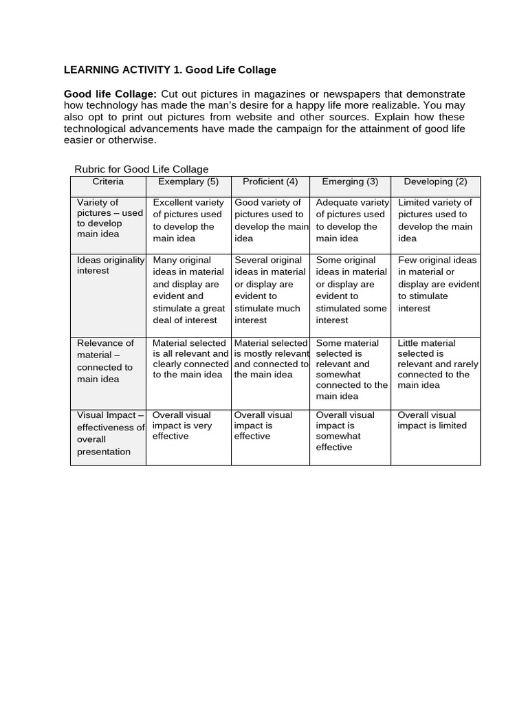 Learning Activity 1 the Good Life | PDF