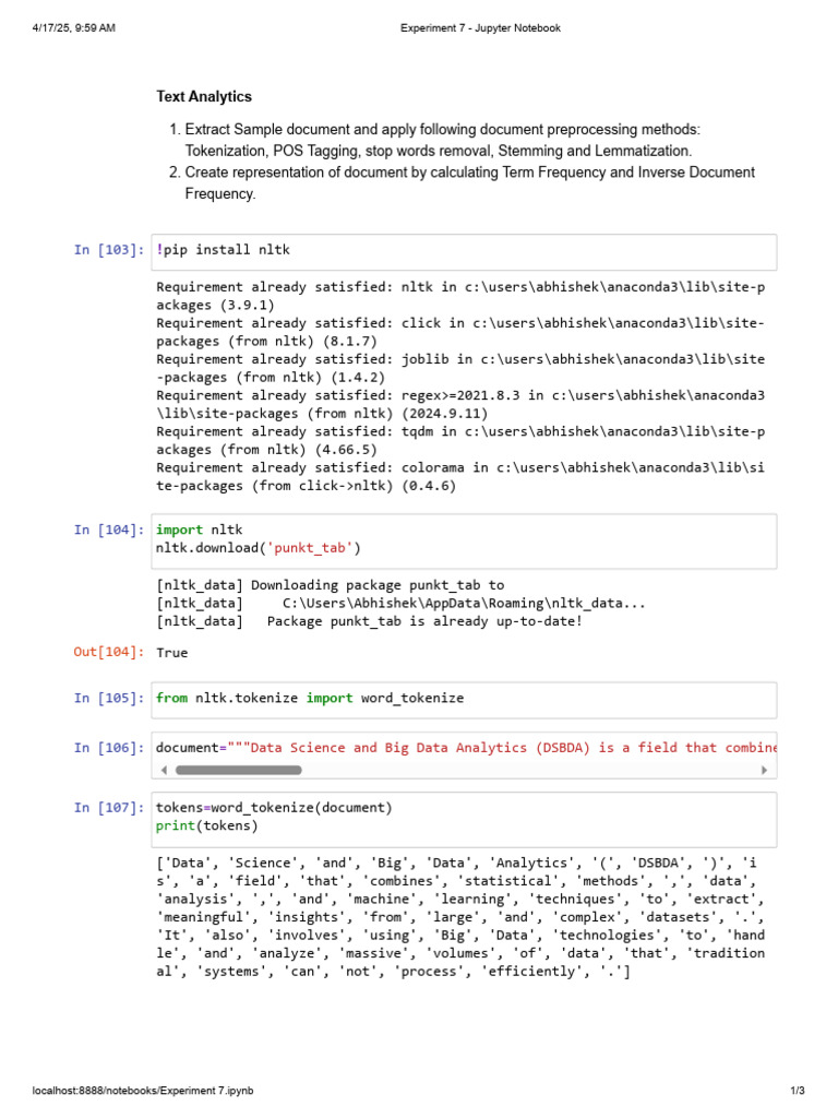 Experiment 7 - Jupyter Notebook | PDF | Data | Analytics