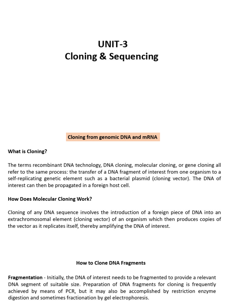 RDT_Unit 3 | PDF | Molecular Cloning | Vector (Molecular Biology)