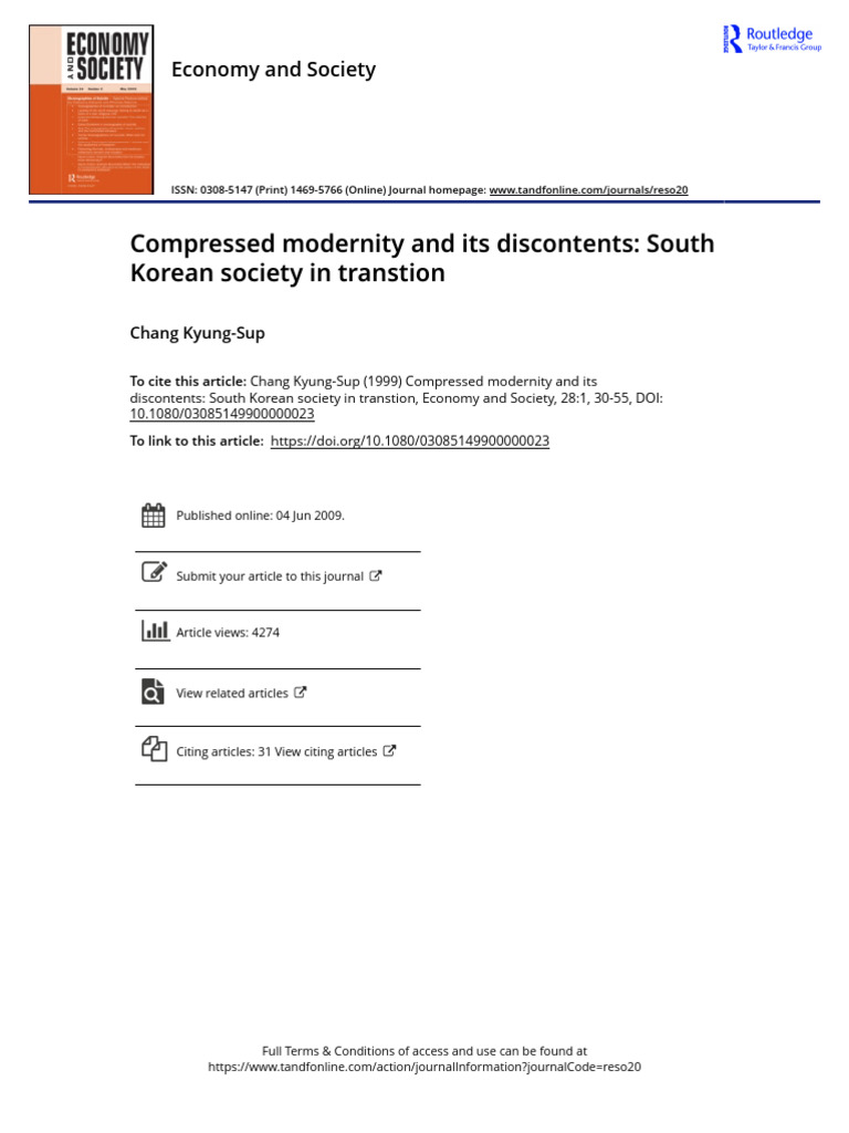Compressed Modernity and Its Discontents South Korean Society in ...