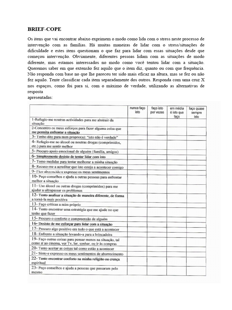 Escala Brief Cope, Versão Portuguesa | PDF