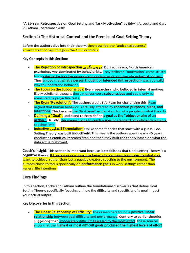 PD.locke and Latham Retrospective Paper.pdf | PDF | Goal Setting | Goal