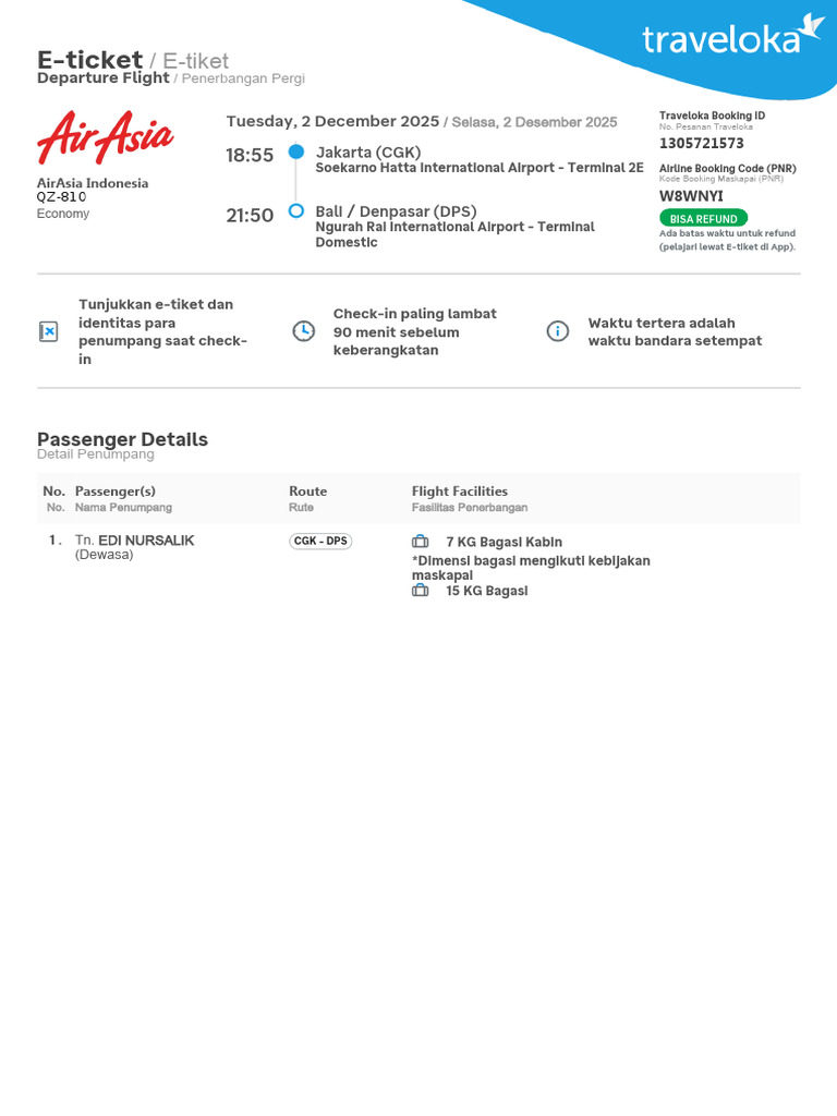 Flight#1 Soegianto Husin CGK W8wnyi Dps Flight Originating | PDF