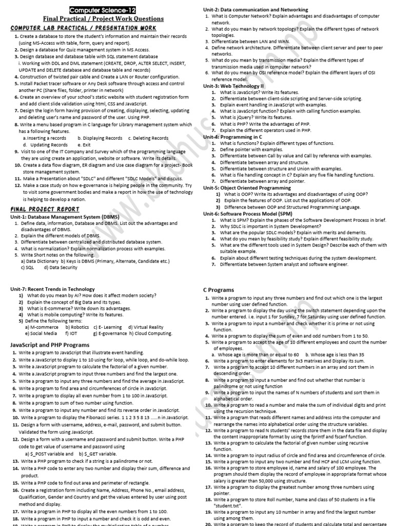 Computer Final Project Work Questions 12 | PDF | Computer Network ...