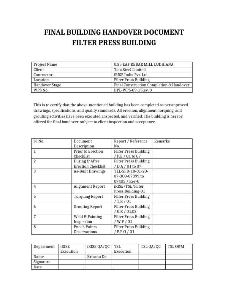 Handover Document Professional | PDF