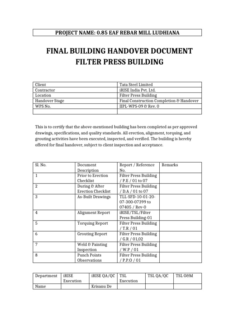 Handover Document Updated | PDF