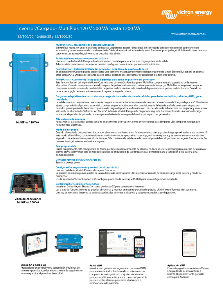 Datasheet MultiPlus 500 1200VA 120V ES | PDF | Generador eléctrico ...