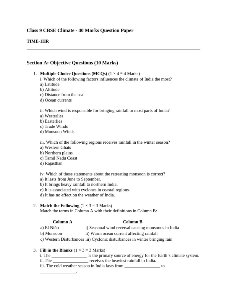 Class 9 CBSE Climate | PDF | Monsoon | Rain