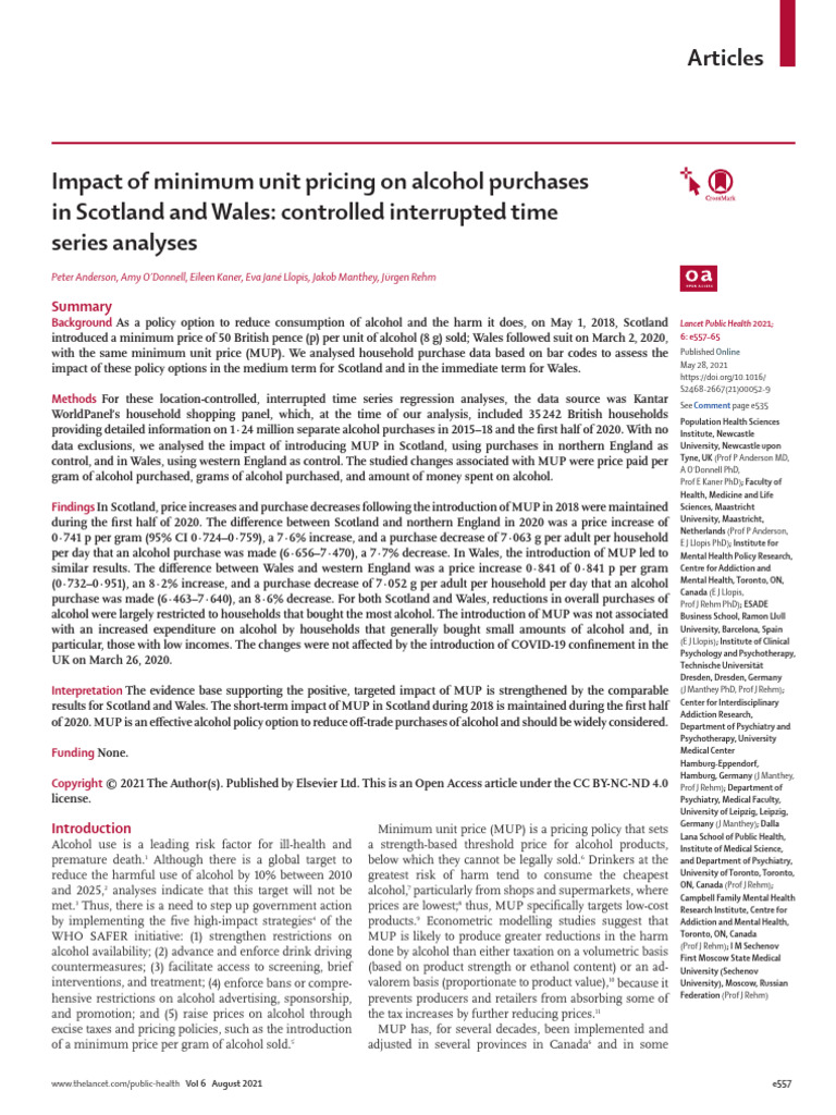 Impact of Minimum Unit Pricing on Alcohol Purchases in Scotland and ...