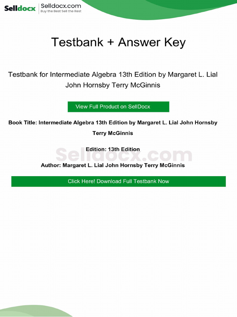 Intermediate Algebra 13th Edition Testbank | PDF | Square Root | Equations
