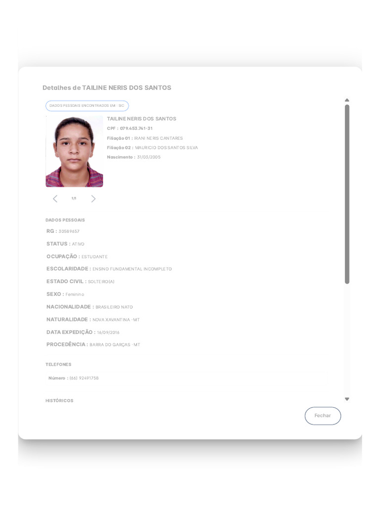 CADASTRO RG CIVIL - TAILINE NERIS DOS SANTOS | PDF