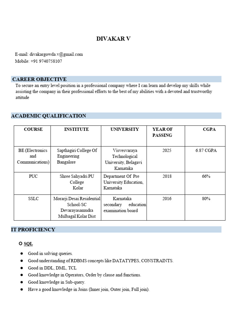 Divakar v Resume.pdf | PDF
