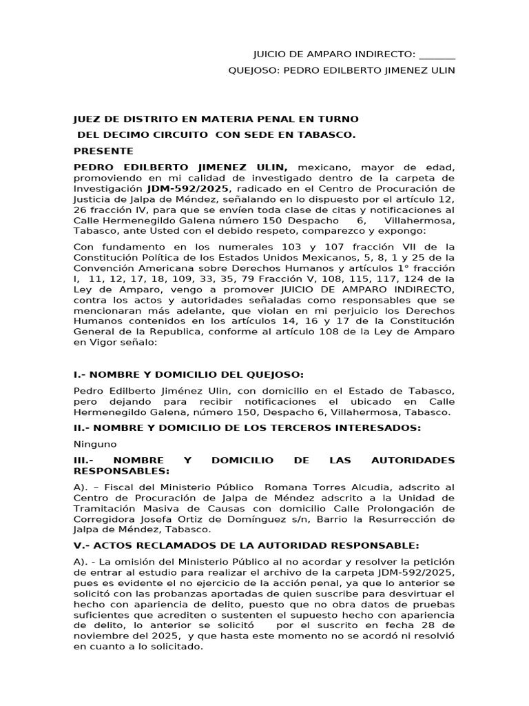 JUICIO DE AMPARO INDIRECTO CONTRA DILACION PROCESAL | PDF | Derechos ...