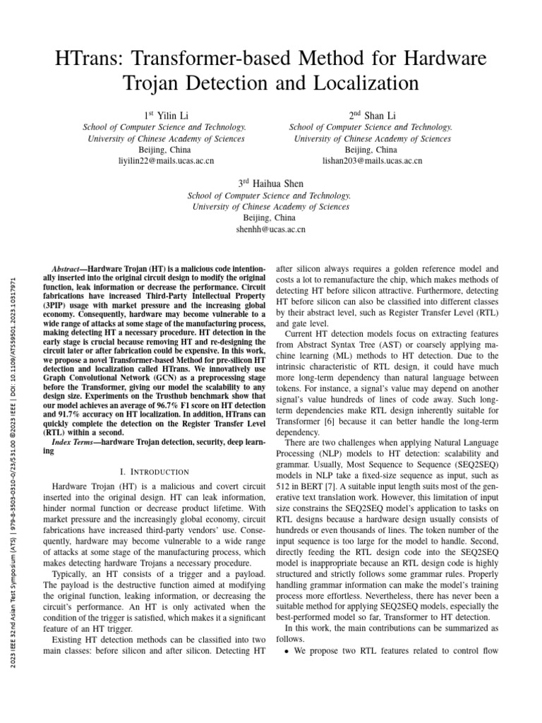 HTrans Transformer-Based Method for Hardware Trojan Detection and ...