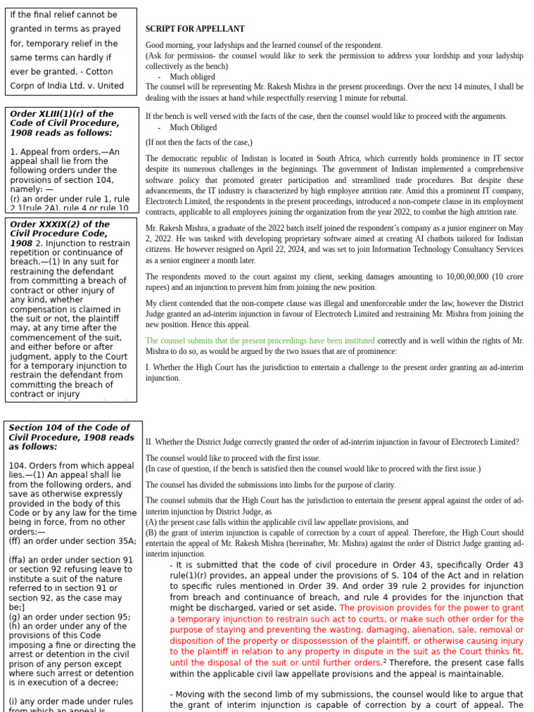 Intra Moot Script, 2024 | PDF | Legal Remedy | Injunction