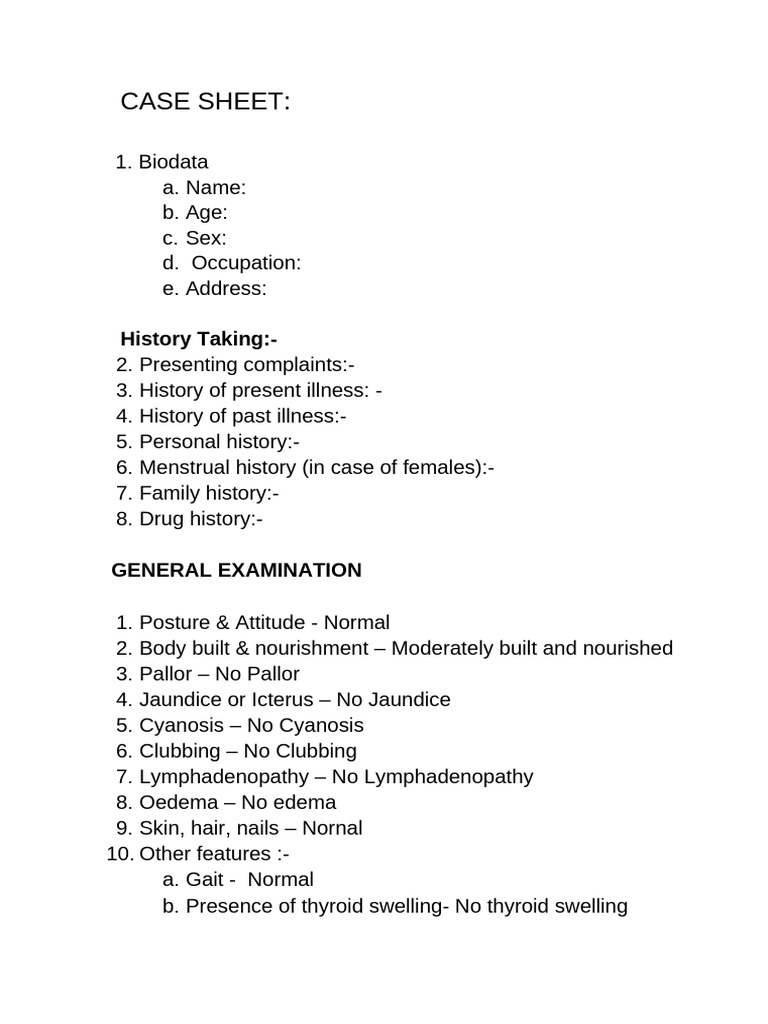 Case Sheet- General Examination | PDF