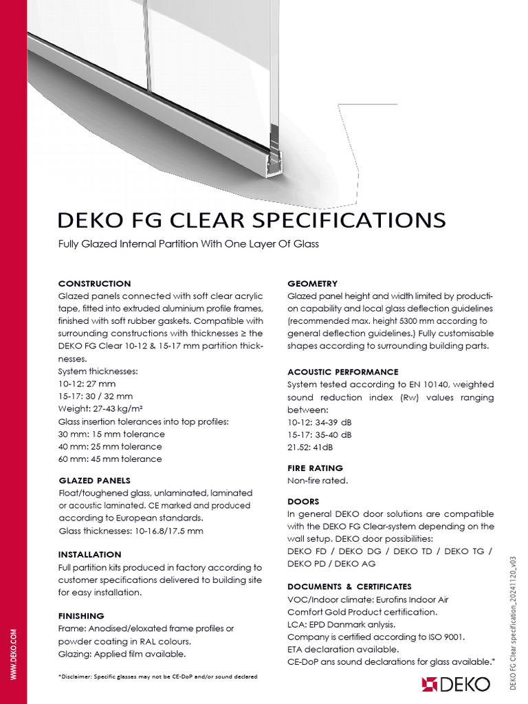 DEKO FG Clear Specification | PDF | Glasses | Materials
