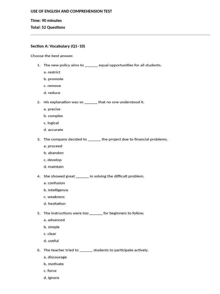 Use of English and Comprehension Test Ais 2 | PDF | Money | Coins