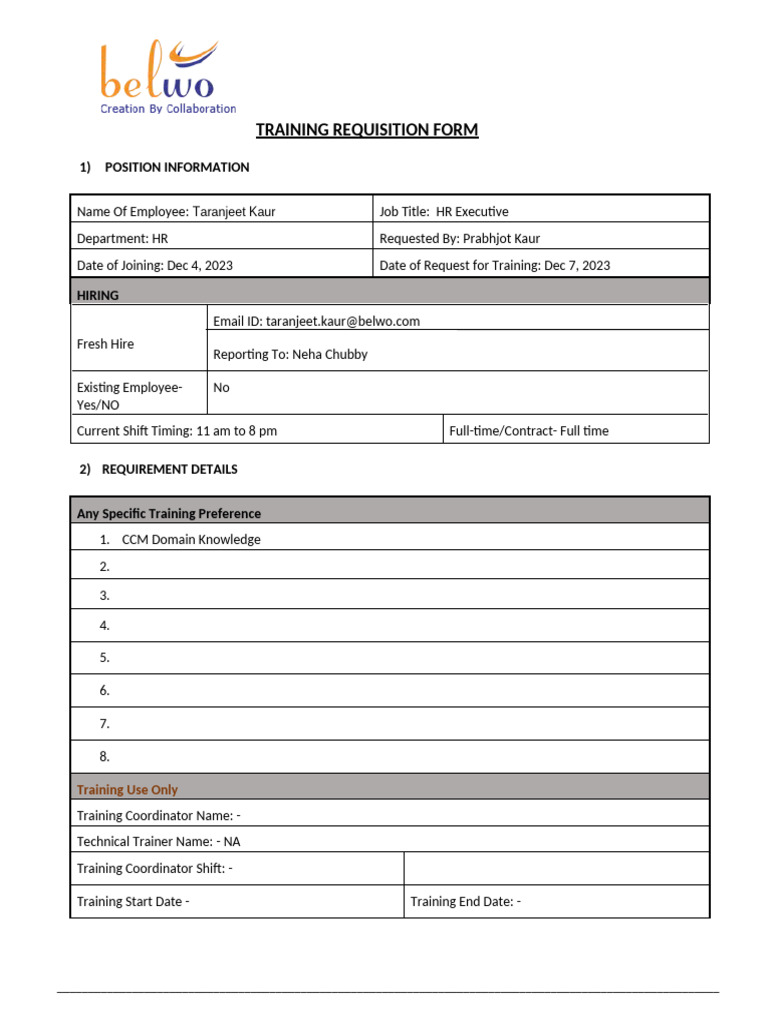 Training Requisition Form | PDF