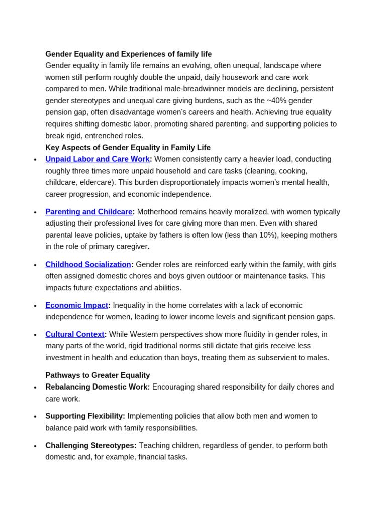 Gender Equality and Experiences of Family Life | PDF | Gender | Gender ...