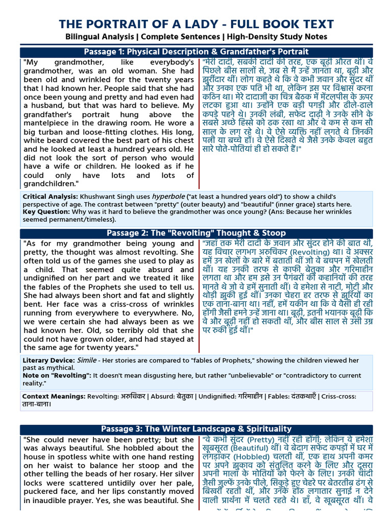 Ultra-Detailed Bilingual Study Notes - Class 11 English | PDF