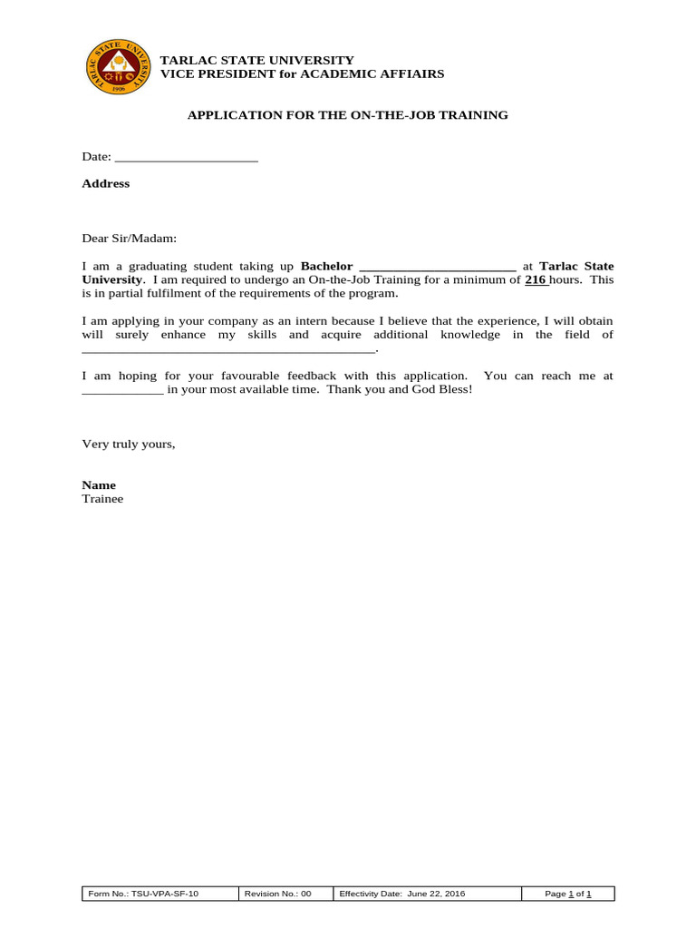 OJT Application Form | PDF