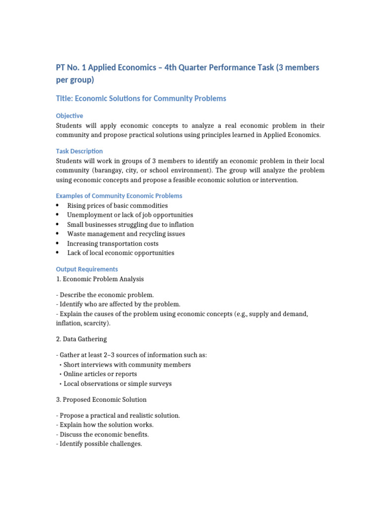 Applied Economics Performance Task 4th Quarter | PDF | Economics | Concept