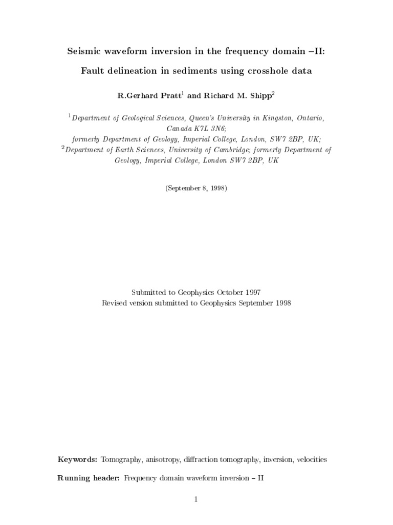 Seismic Waveform Inversion in the Frequency Domain | PDF | Inverse ...
