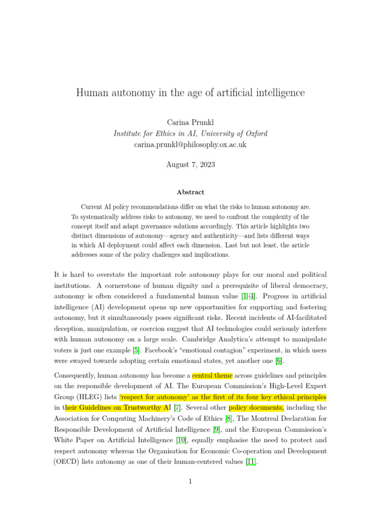 Human Autonomy in the Age of Artificial Intelligence | PDF