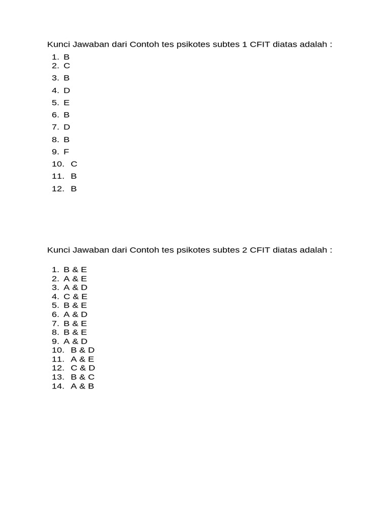 Kunci Jawaban Tes Cfit | PDF