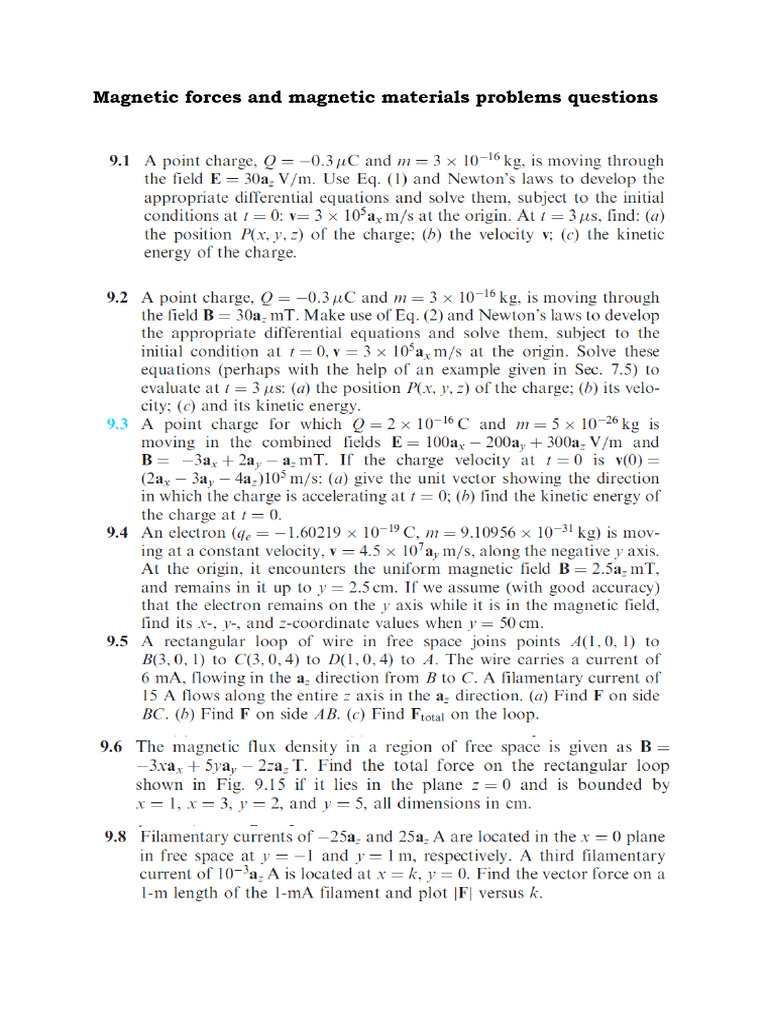 Magnetic Force and Materials Problems Solutions | PDF