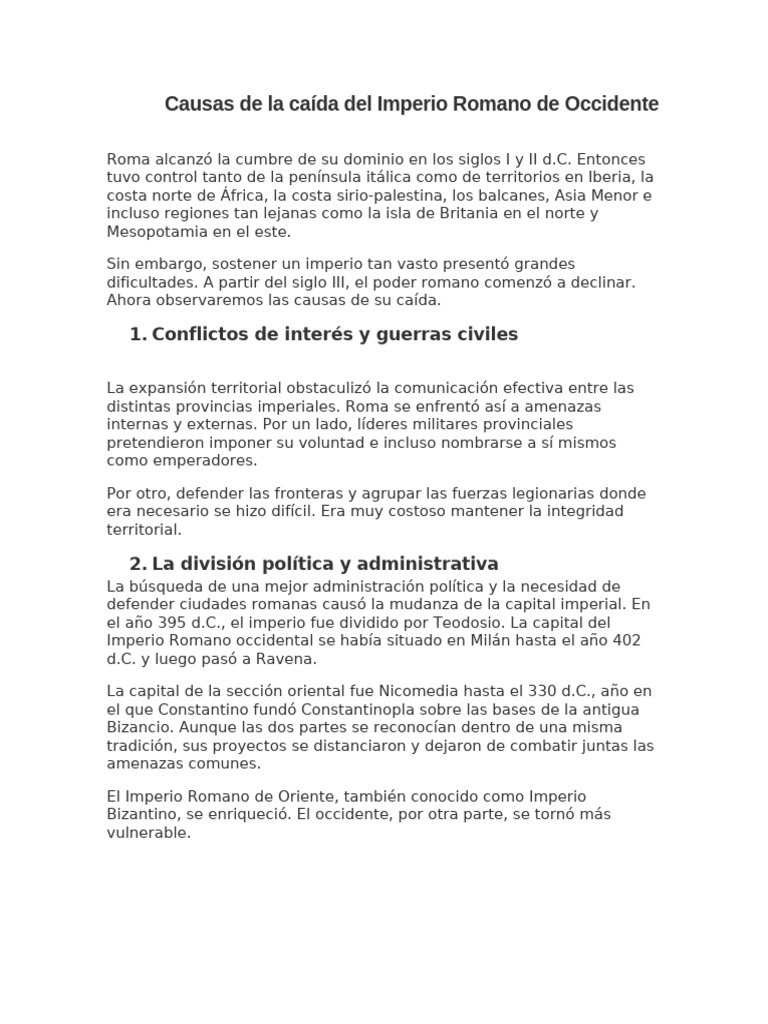 Causas de La Caída Del Imperio Romano de Occidente | PDF | imperio ...