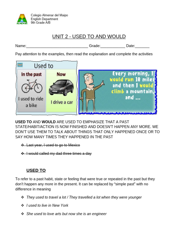 III° Used to - Would worksheet | PDF | Chess Theory