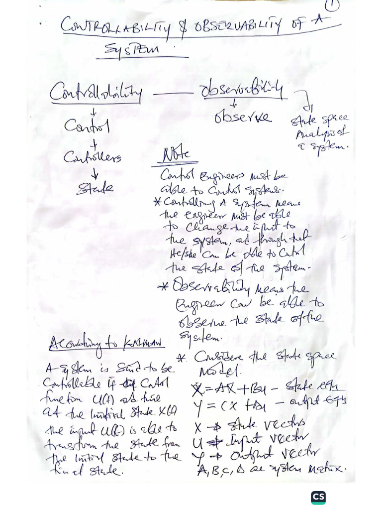 Controllability and Observability of a System | PDF