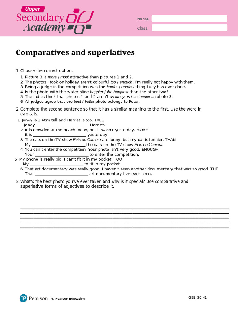 SecondaryAcademy Comparatives Superlatives Worksheet | PDF